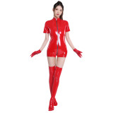 Sexy Women Zipper Leather Romper without Gloves and Stockings TXX6855