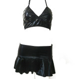 Women Sexy Sleepwear Leather Bra and Skirt Lingerie Set TYG385