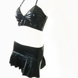 Women Sexy Sleepwear Leather Bra and Skirt Lingerie Set TYG385