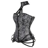 Gray Gothic Neck-hanging with 11 Steel Ribs and Side Zippers Corset