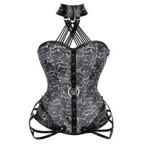 Gray Gothic Neck-hanging with 11 Steel Ribs and Side Zippers Corset