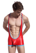 Red Faux Leather Men Wrestling Suit S-XL TFR15001-3