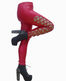 M-XL Red Rivet Hollow Out Sexy Leggings TXX6652-1