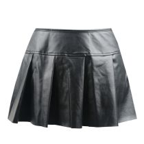 Black Faux Leather Pleated Skirt  S-XXL TW1216