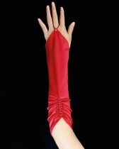 Red Beige Fingerless Pleated Elbow Length Satin Gloves
