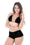 Black Shining Scale Triangle Cup And Shorts Set TXZ989-2