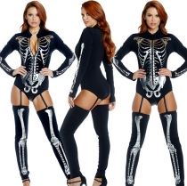 Halloween Bone Skeleton Jumpsuit Costume with Zipper (TDD80827)