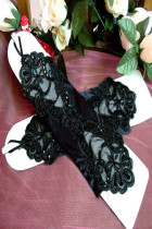 Black  Elastic Satin Elbow Embroidery Gloves