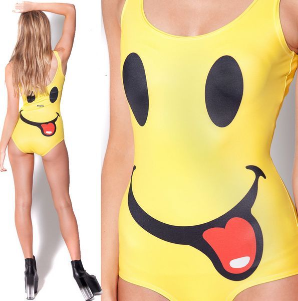 Yellow Smiley Tongue Romper One-Piece Swimwear 019