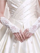White Elastic Satin Elbow Embroidery Gloves