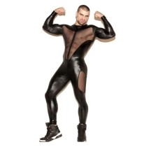 Men Sexy Leather Mesh Insert Jumpsuit Lingerie (TCJN972)