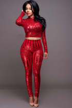 Red Sequins Overall Two Pieces Pants Set TBLSN269-1