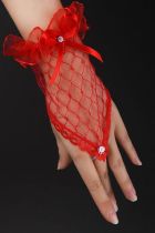 Red Transparent Fingerless Elbow Short Gloves T7088-3