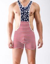 Flag Print Men Wrestling Suit TFR15010