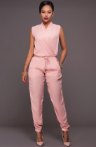 Pink Sleeveless V-Neck Jumpsuit TBLSN295-2