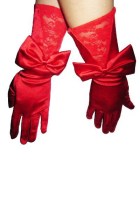 Red Elastic Satin Lace Gloves