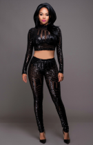 Black Sequins Overall Two Pieces Pants Set TBLSN269-3