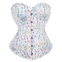 Floral Print White Overbust Corset