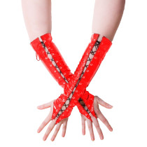 Red PVC Lace up Gloves TCJ1103-2