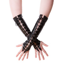 Black PVC Lace up Gloves TCJ1103-1