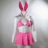 Sexy Latex Bunny Women Bra and Skirt Lingerie Set TKJN1159