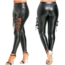 Mesh PU Leather Splice Skinny Women Leggings (TCJ1109)