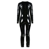 Black Shining Faux Leather Jumpsuit TW1253