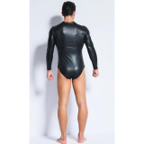Mens One-piece Leather Long Sleeve Bodysuit TXX6668