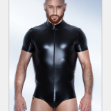 Mens One-piece Leather Short Sleeve Bodysuit TCJ939