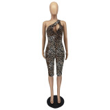 One Shoulder Leopard Print Slim Fit Jumpsuit TWSM5313