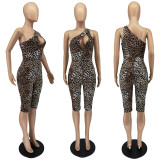 One Shoulder Leopard Print Slim Fit Jumpsuit TWSM5313