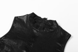Leather O-Neck Sleeveless Bodycon Jumpsuit TSXE22Q11957