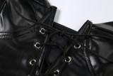 PU Leather Strapless Lace Up Bodysuit TYME20K09904