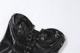 PU Leather Strapless Lace Up Bodysuit TYME20K09904