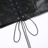 Sexy Black Cutout Lace-Up PU Leather Bodycon Dress TKJ25583
