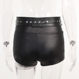 Black Chain Gothic Tight PU Leather Shorts TYB22106