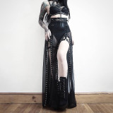 Gothic Sexy See Through Mesh Lace Up Slit Long Skirt TYB22033