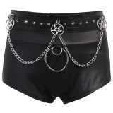 Black Chain Gothic Tight PU Leather Shorts TYB22106