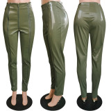 S-XXXL Zipper Front Pu Leather Pants THMS5373