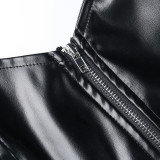 Women Pu Leather Sexy Zipper Halter Crop Top TYB22049