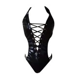Erotic PU Leather One-piece Lace Up Hollow Bodysuit Lingerie TSYY8140
