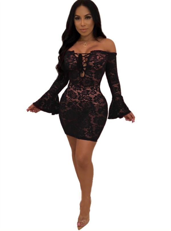 Black Lace Off Shoulder Sexy Party Dress