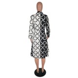 White and Black Print High Low Hippie Dress