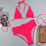 Pink High Waist Swimwear with Belt