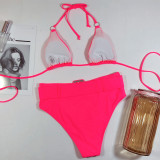 Pink High Waist Swimwear with Belt