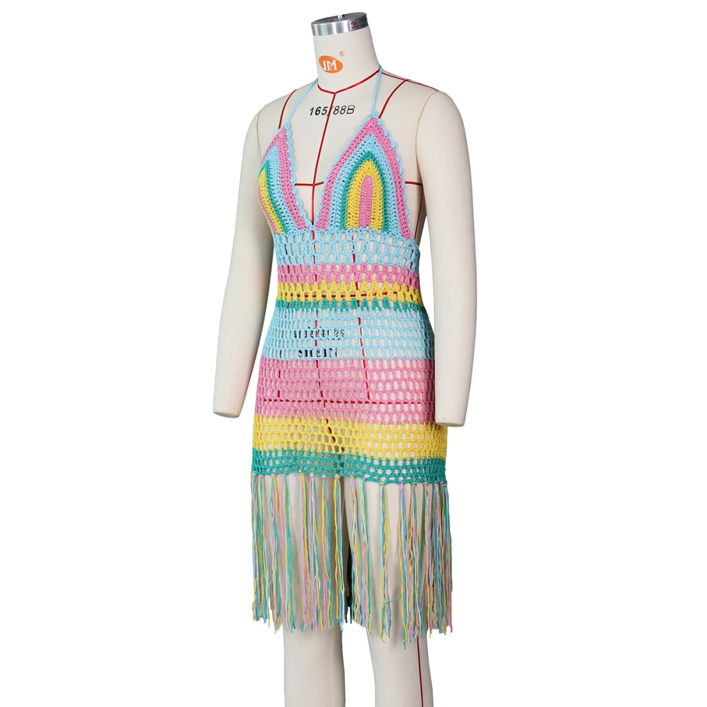 Wholesale Sexy Backless Crochet Tassels Beach Dress