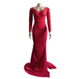Red Sexy Sweetheart Long Sleeve Slit Mermaid Evening Dress