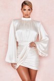 White Ruched Mini Dress with Pop Sleeves
