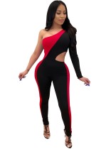 Sexy One Shoulder Contrast Bodycon Overall