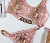 Pink Metallic Two Piece Chains Swimwear